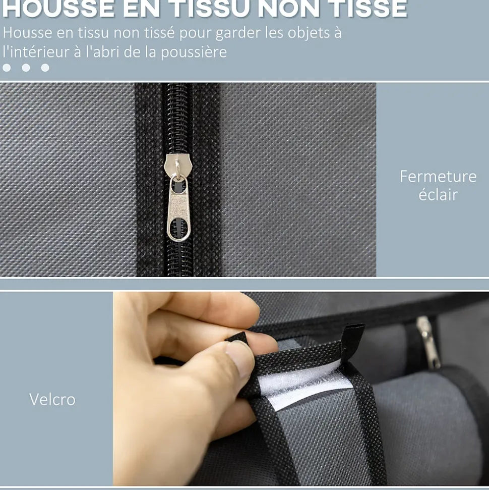 Armoire penderie multi-rangement - 6 étagères, 1 barre - dim. 103L x 43l x 162,5H cm - acier noir non tissé gris