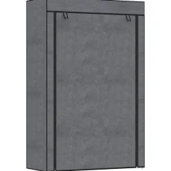 Armoire penderie multi-rangement - 6 étagères, 1 barre - dim. 103L x 43l x 162,5H cm - acier noir non tissé gris