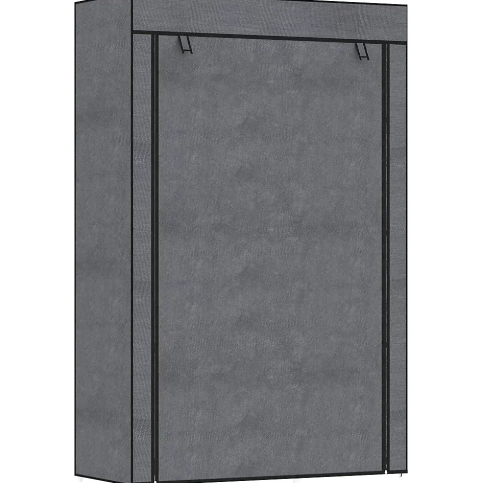 Armoire penderie multi-rangement - 6 étagères, 1 barre - dim. 103L x 43l x 162,5H cm - acier noir non tissé gris