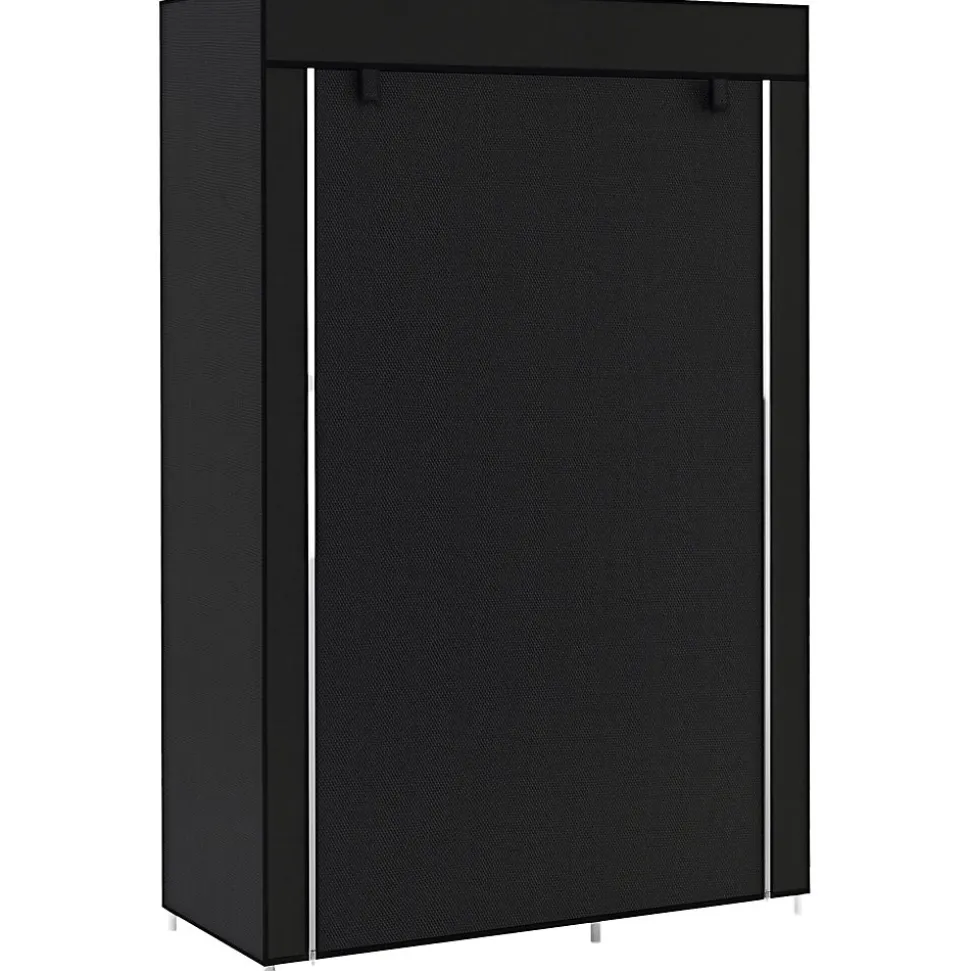 Armoire penderie multi-rangement - 6 étagères, 1 barre - dim. 103L x 43l x 162,5H cm - acier noir non tissé noir