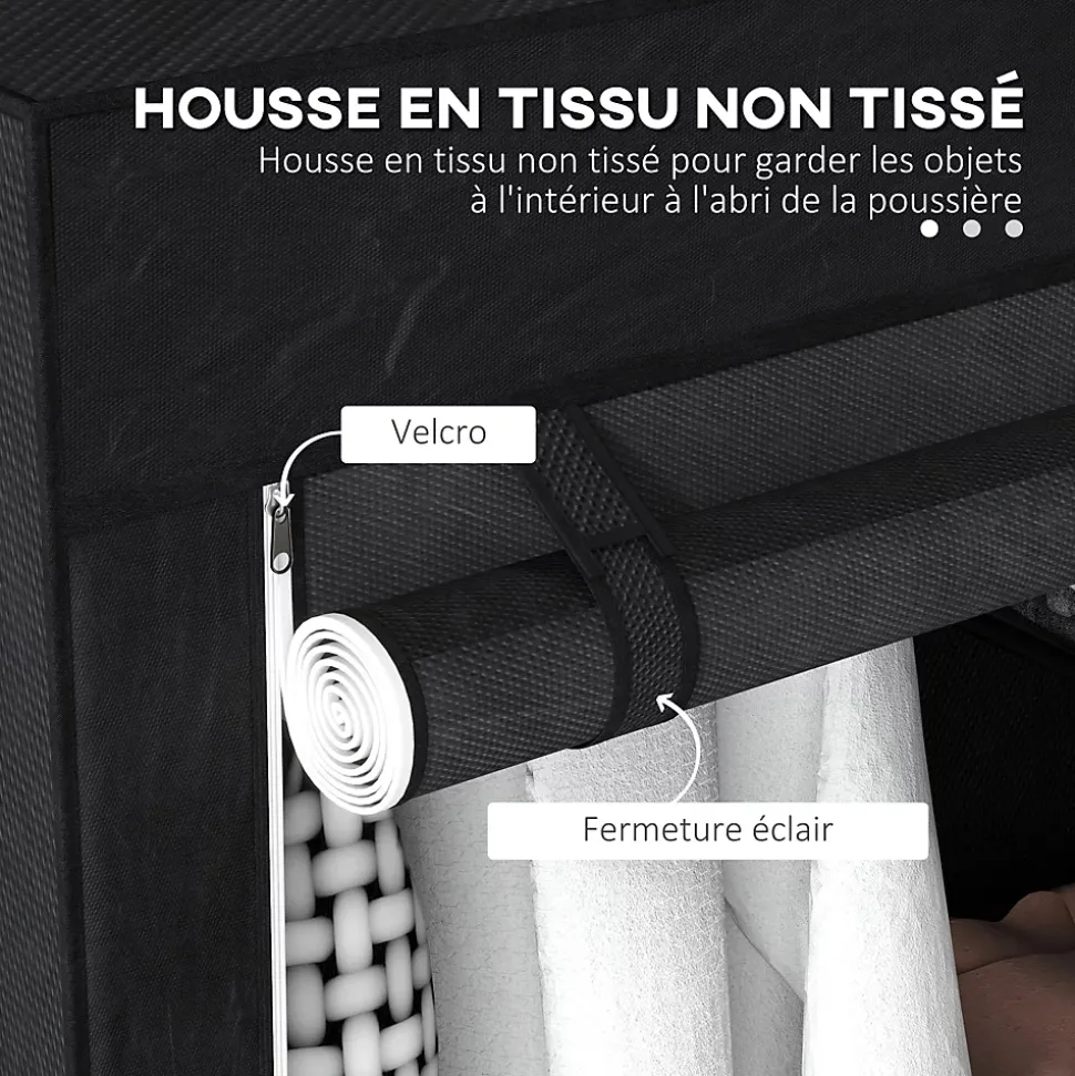 Armoire penderie multi-rangement - 6 étagères, 1 barre - dim. 103L x 43l x 162,5H cm - acier noir non tissé noir