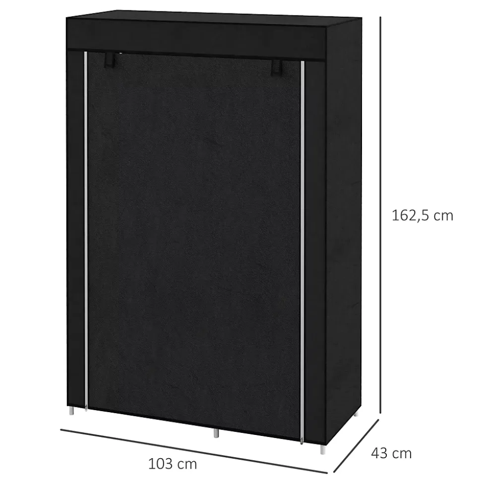 Armoire penderie multi-rangement - 6 étagères, 1 barre - dim. 103L x 43l x 162,5H cm - acier noir non tissé noir