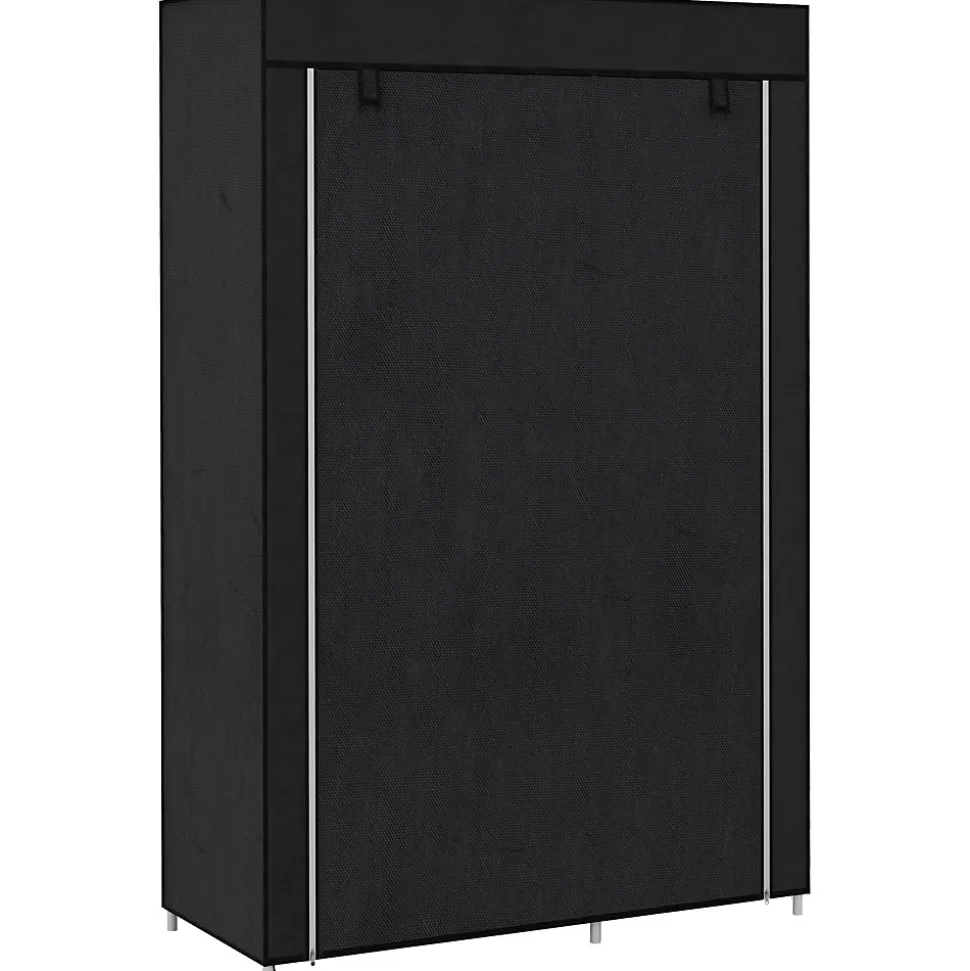 Armoire penderie multi-rangement - 6 étagères, 1 barre - dim. 103L x 43l x 162,5H cm - acier noir non tissé noir