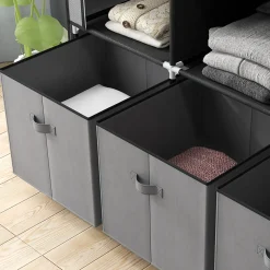 Armoire penderie pliable 5 étagères 2 tringles 3 tiroirs tissu gris