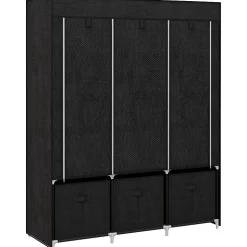 Armoire penderie pliable 5 étagères 2 tringles 3 tiroirs tissu noir