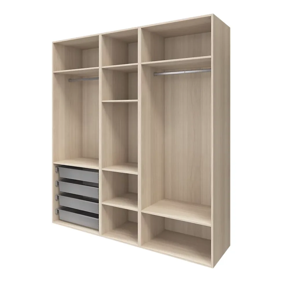 Armoire penderie portes battantes miroir et effet chêne GoodHome Atomia H. 225 x L. 200 x P. 60 cm