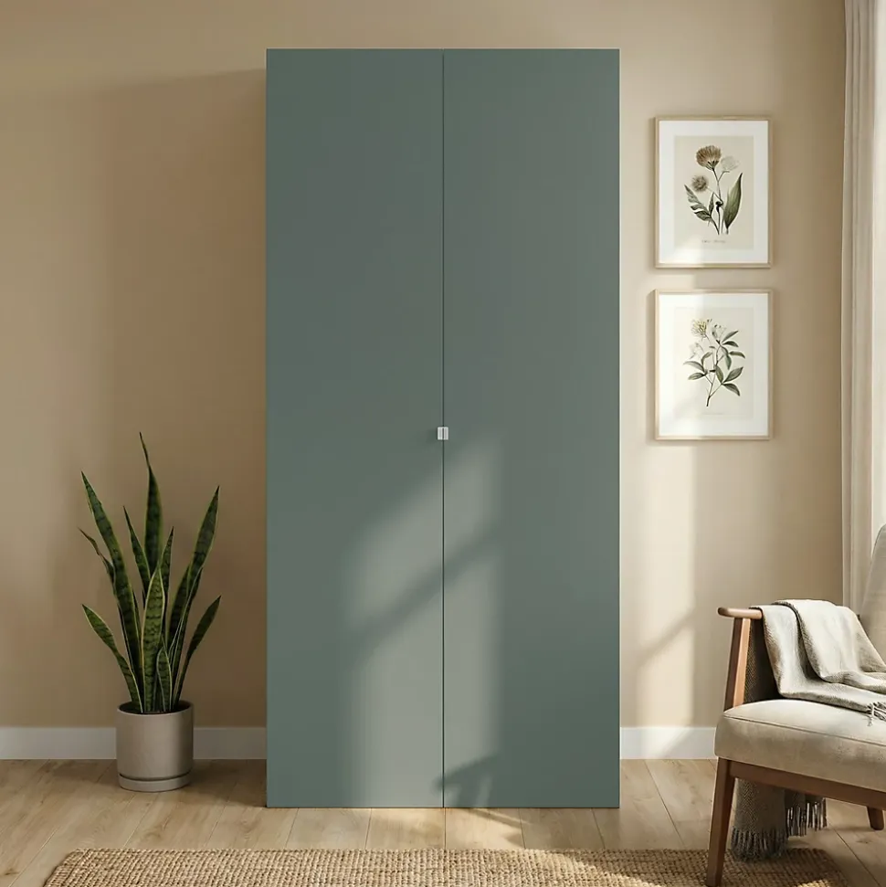 Armoire penderie portes battantes vert forêt et blanc GoodHome Atomia H. 225 x L. 100 x P. 45 cm