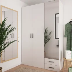 Armoire penderie portes battantes miroir et tiroirs blanc GoodHome Atomia H. 225 x L. 150 x P. 60 cm