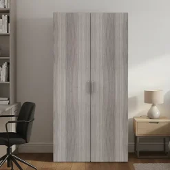 Armoire penderie portes battantes effet chêne grisé avec 6 étagères GoodHome Atomia H. 187,5 x L. 100 x P. 60 cm