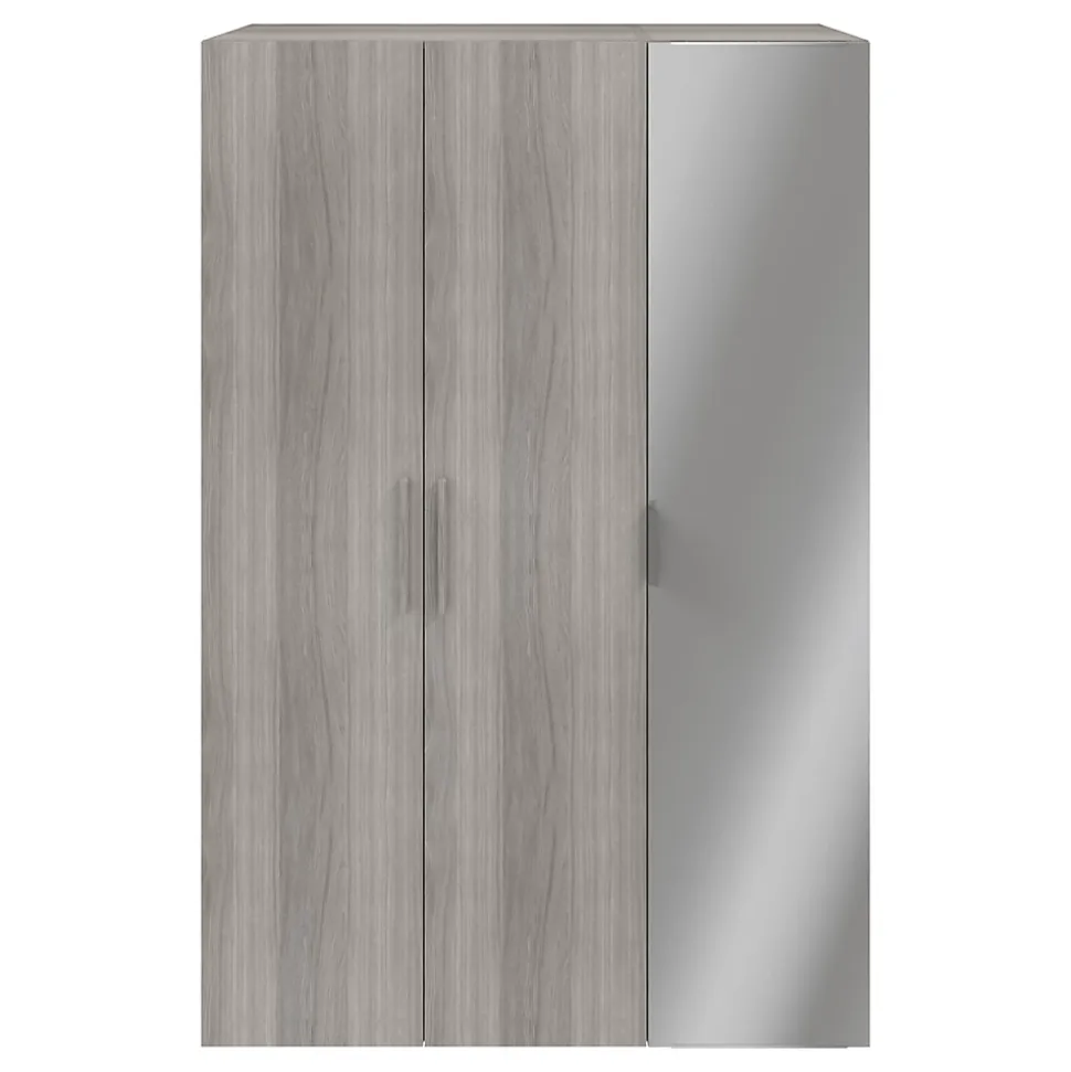 Armoire penderie portes battantes miroir et effet chêne grisé GoodHome Atomia H. 225 x L. 150 x P. 60 cm