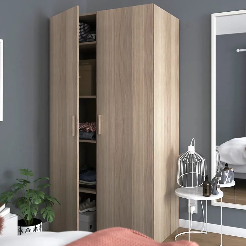 Armoire penderie portes battantes effet chêne avec 5 étagères GoodHome Atomia H. 187,5 x L. 100 x P. 60 cm