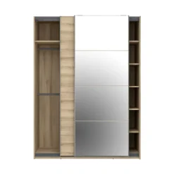 Armoire penderie portes coulissantes effet chêne et miroir l. 150 x H. 200 x Ep. 57 cm