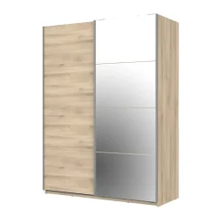 Armoire penderie portes coulissantes effet chêne et miroir l. 150 x H. 200 x Ep. 57 cm