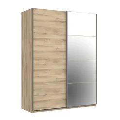 Armoire penderie portes coulissantes effet chêne et miroir l. 150 x H. 200 x Ep. 57 cm