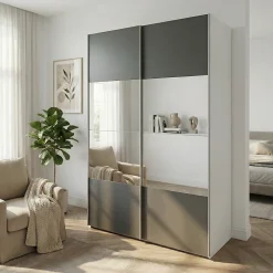 Armoire penderie portes coulissantes anthracite brillant et miroir GoodHome Atomia H. 225 x L. 150 x P. 63,5 cm