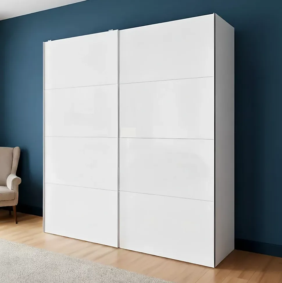 Armoire penderie portes coulissantes blanches brillantes GoodHome Atomia H. 225 x L. 150 x P. 63,5 cm