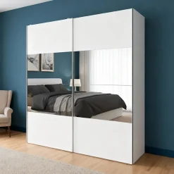 Armoire penderie portes coulissantes blanches et miroir GoodHome Atomia H. 225 x L. 200 x P. 63,5 cm