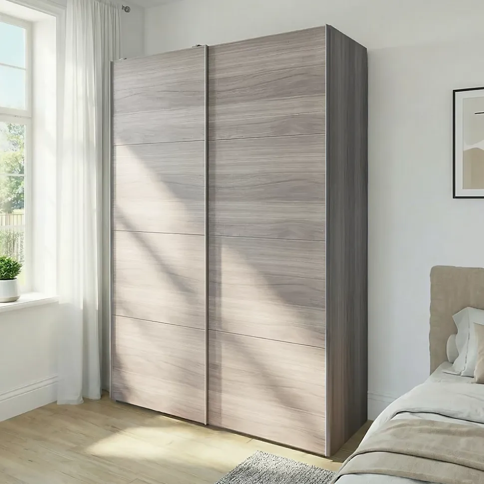 Armoire penderie portes coulissantes effet chêne grisé GoodHome Atomia H. 225 x L. 150 x P. 63,5 cm