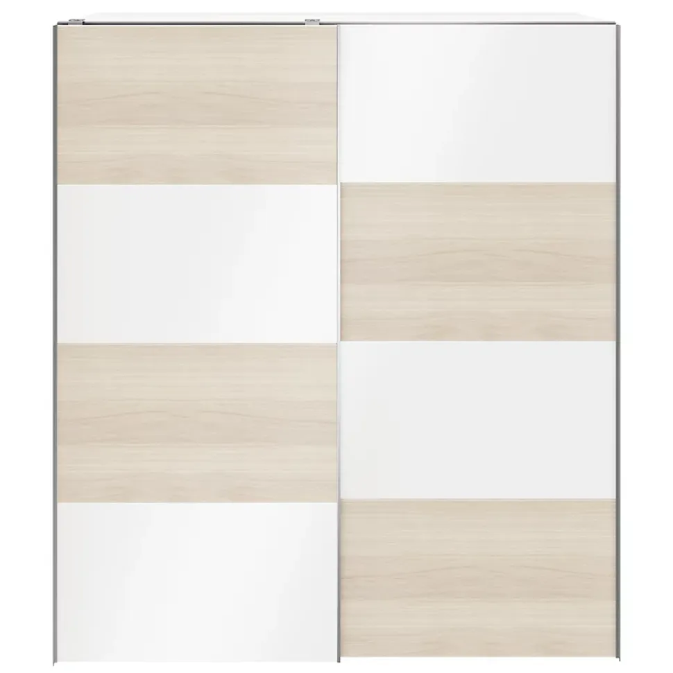 Armoire penderie portes coulissantes blanches mates et effet chêne GoodHome Atomia H. 225 x L. 200 x P. 63,5 cm
