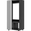 Armoire penderie sur roulettes - tringle penderie, 2 compartiments - effet bois noir rideau gris
