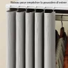 Armoire penderie sur roulettes - tringle, étagère, penderie, 3 compartiments - effet bois blanc rideau gris