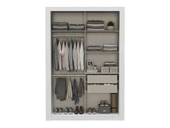 Armoire PETTERI - 2 portes coulissantes - Avec miroir - L.152 cm - Blanc