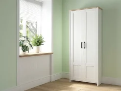 Armoire Placard à deux portes , coloris Blanc pin andersen/Chêne clair - Longueur 84,5 x Profondeur 36,5 x Hauteur 200,5 cm
