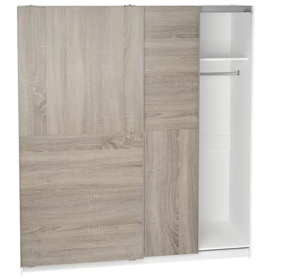 Armoire placard / meuble de rangement coloris chêne/blanc - Hauteur 200 x Longueur 180 x Profondeur 60 cm