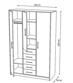 Armoire placard / meuble de rangement coloris blanc - Hauteur 200 x Longueur 130 x Profondeur 50 cm