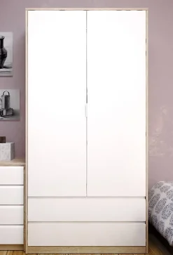 Armoire placard / meuble de rangement coloris chêne cortez / blanc - Longueur 100 x Hauteur 200 x Profondeur 50 cm