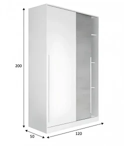 Armoire, placard avec 2 portes coloris blanc artic, ciment - longueur 120 x hauteur 200 x profondeur 50 cm