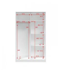 Armoire, placard avec 2 portes coloris blanc artic, ciment - longueur 120 x hauteur 200 x profondeur 50 cm