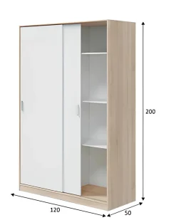 Armoire, placard avec 2 portes coloris chêne canadien, blanc artic - longueur 120 x hauteur 200 x profondeur 50 cm