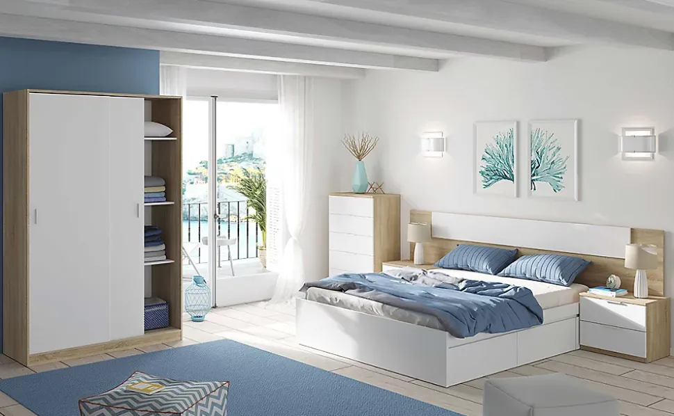 Armoire, placard avec 2 portes coloris chêne canadien, blanc artic - longueur 120 x hauteur 200 x profondeur 50 cm