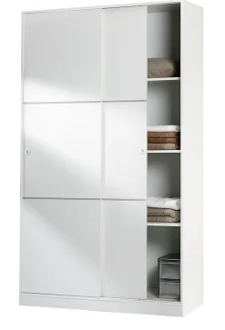 Armoire, placard avec 2 portes coulissantes coloris blanc brillant - longueur 120 x hauteur 200 x profondeur 50 cm