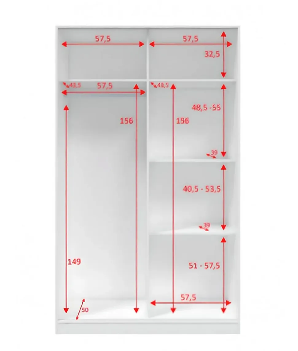 Armoire, placard avec 2 portes coulissantes coloris blanc brillant - longueur 120 x hauteur 200 x profondeur 50 cm