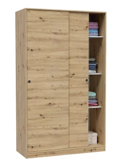 Armoire, placard avec 2 portes coulissantes coloris chêne nordique - longueur 120 x hauteur 200 x profondeur 50 cm