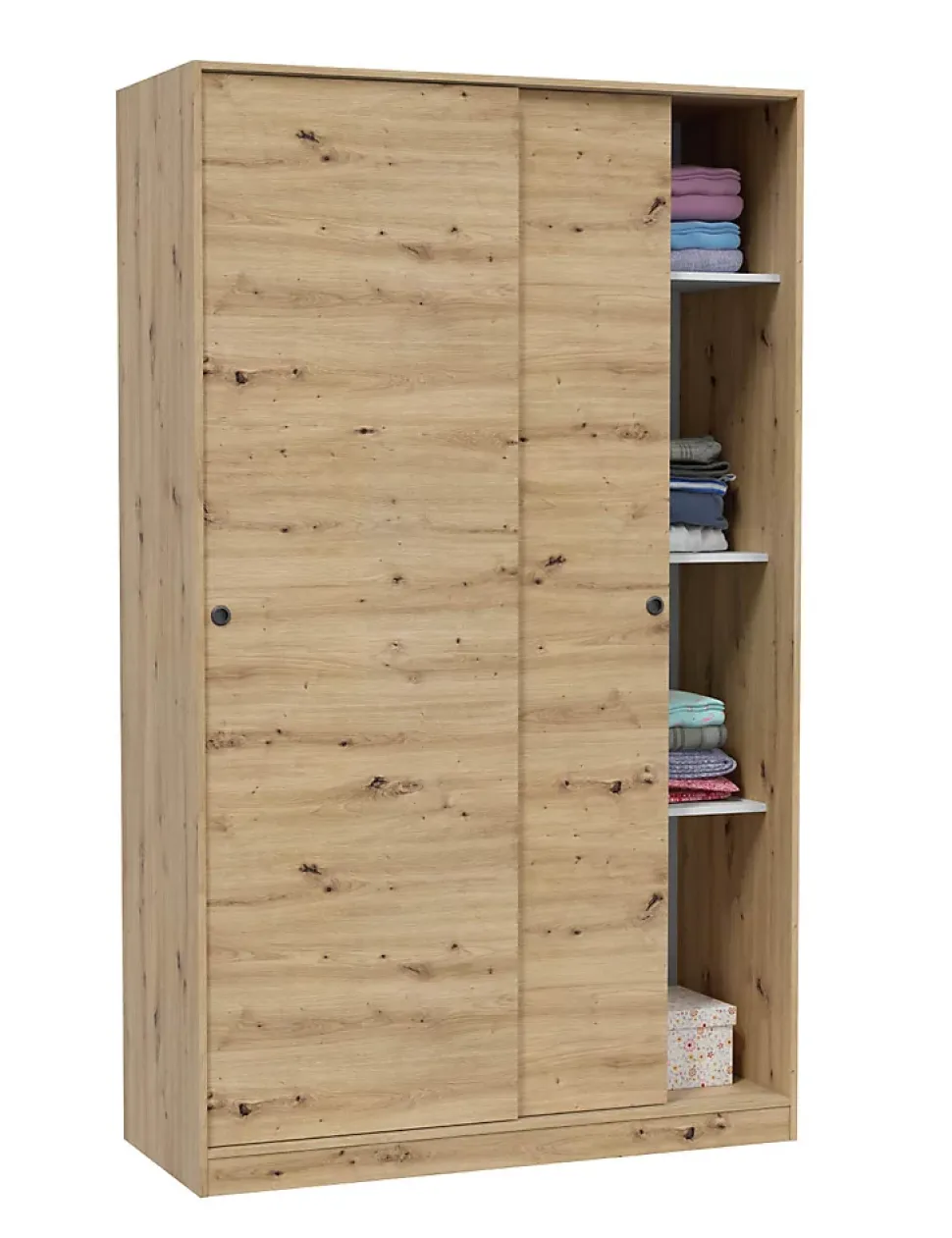 Armoire, placard avec 2 portes coulissantes coloris chêne nordique - longueur 120 x hauteur 200 x profondeur 50 cm