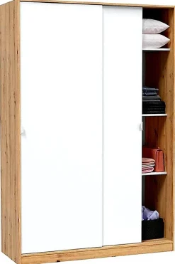 Armoire, placard avec 2 portes coulissantes coloris chêne nordique, blanc artic - longueur 120 x hauteur 200 x profondeur 50 cm