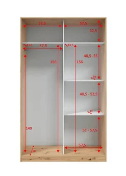 Armoire, placard avec 2 portes coulissantes coloris chêne nordique, blanc artic - longueur 120 x hauteur 200 x profondeur 50 cm