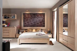 Armoire Placard de 5 portes avec miroir et 2 tiroirs, coloris chêne Sonoma - Longueur 153,5 x Hauteur 211 x Profondeur 55,5 cm