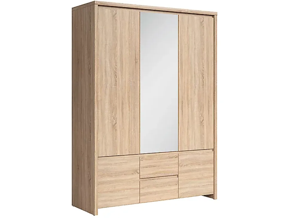 Armoire Placard de 5 portes avec miroir et 2 tiroirs, coloris chêne Sonoma - Longueur 153,5 x Hauteur 211 x Profondeur 55,5 cm
