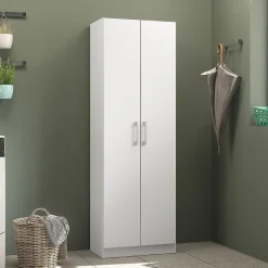 Armoire, placard de rangement avec 2 portes coloris blanc - longueur 56 x profondeur 34 x hauteur 169 cm