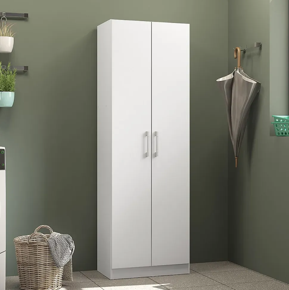 Armoire, placard de rangement avec 2 portes coloris blanc - longueur 56 x profondeur 34 x hauteur 169 cm