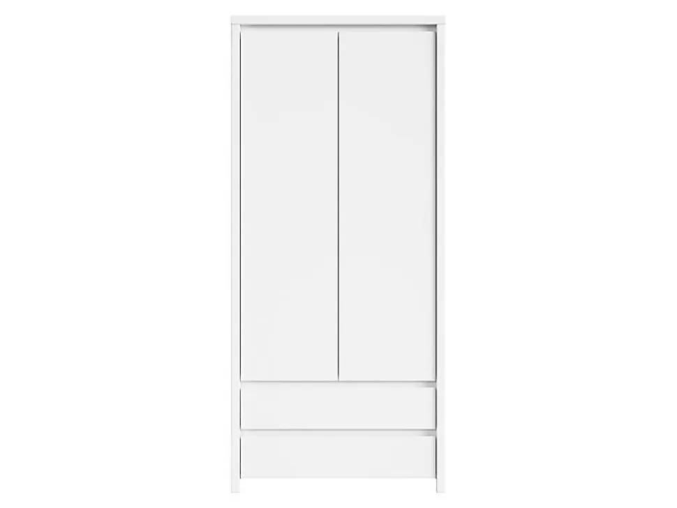 Armoire placard de rangement à deux portes avec 2 tiroirs, coloris Blanc/Blanc Mat - L. 90 x H. 200,5 x P. 55,5 cm