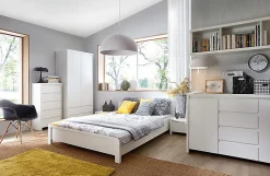 Armoire placard de rangement à deux portes avec 2 tiroirs, coloris Blanc/Blanc Mat - L. 90 x H. 200,5 x P. 55,5 cm