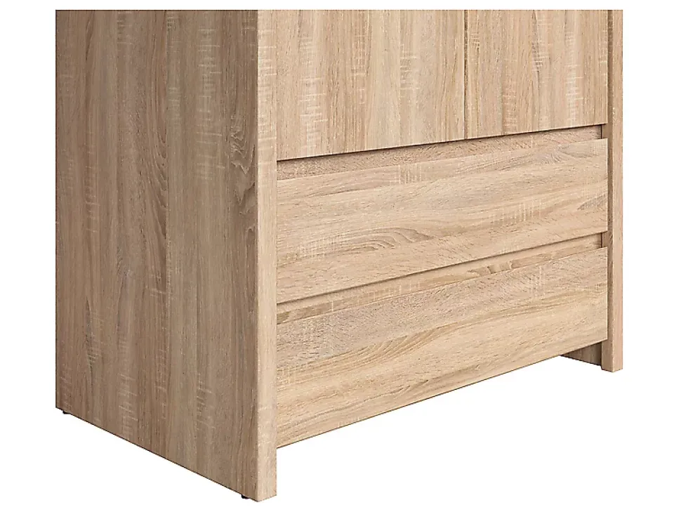 Armoire placard de rangement à deux portes avec 2 tiroirs, coloris chêne Sonoma - Longueur 90 x Hauteur 200,5 x Profondeur 55,5 cm