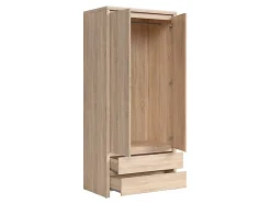 Armoire placard de rangement à deux portes avec 2 tiroirs, coloris chêne Sonoma - Longueur 90 x Hauteur 200,5 x Profondeur 55,5 cm