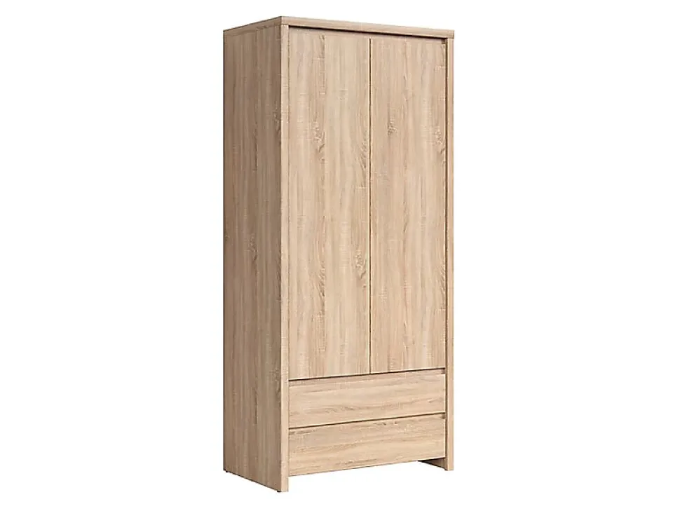 Armoire placard de rangement à deux portes avec 2 tiroirs, coloris chêne Sonoma - Longueur 90 x Hauteur 200,5 x Profondeur 55,5 cm