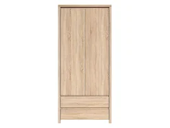 Armoire placard de rangement à deux portes avec 2 tiroirs, coloris chêne Sonoma - Longueur 90 x Hauteur 200,5 x Profondeur 55,5 cm